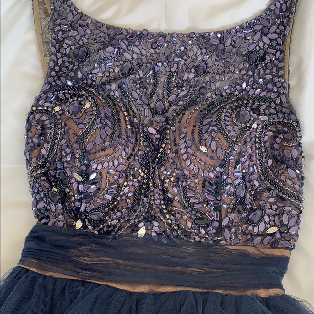 Sherri Hill Navy Beaded Tulle Dress